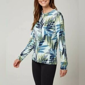 Hang Ten Long Sleeve Sun Shirt Rash Guard Women Size Small Blue/Green